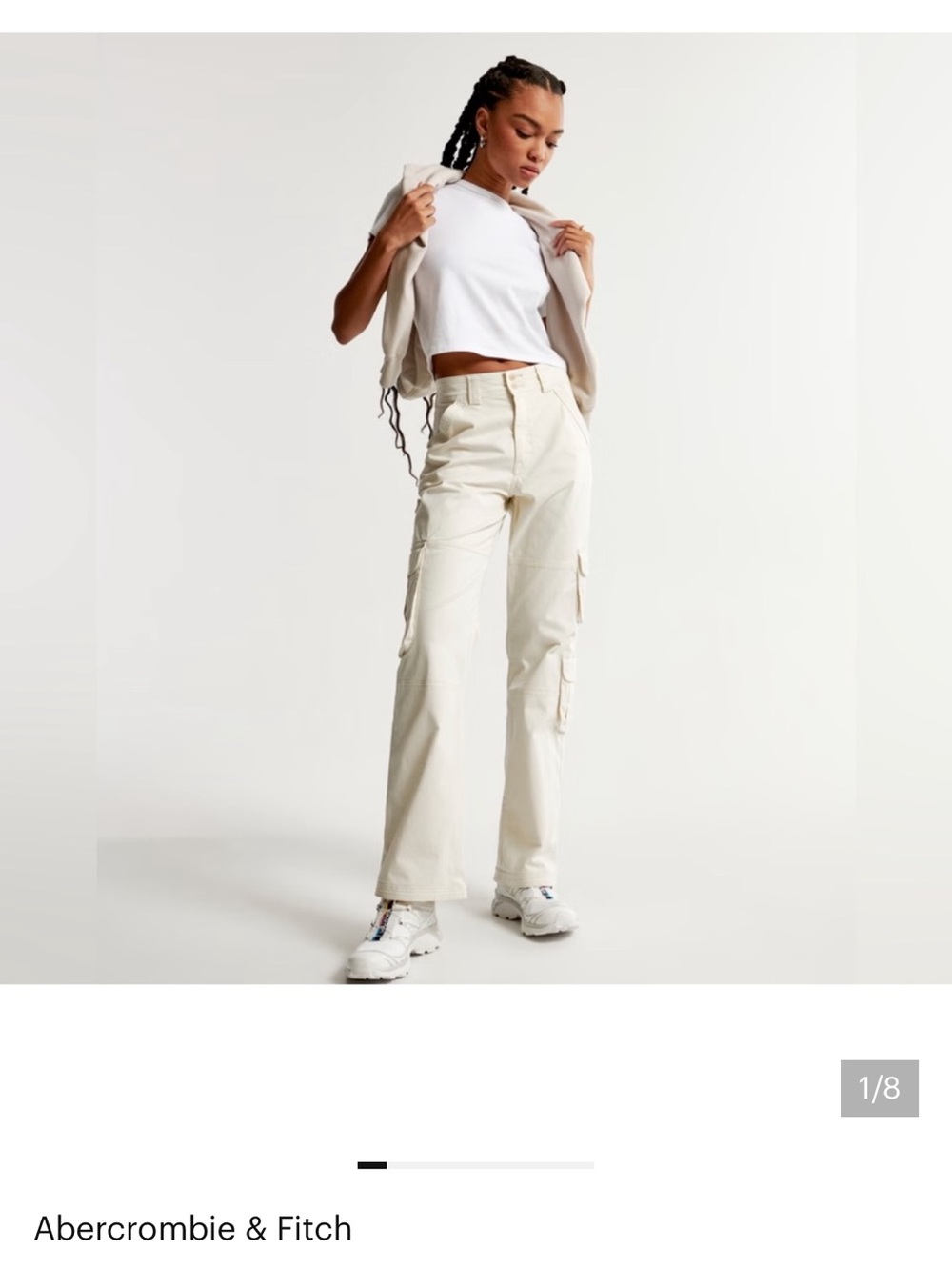 Abercrombie & Fitch Women's Cream Wide-Leg Cargo Pants